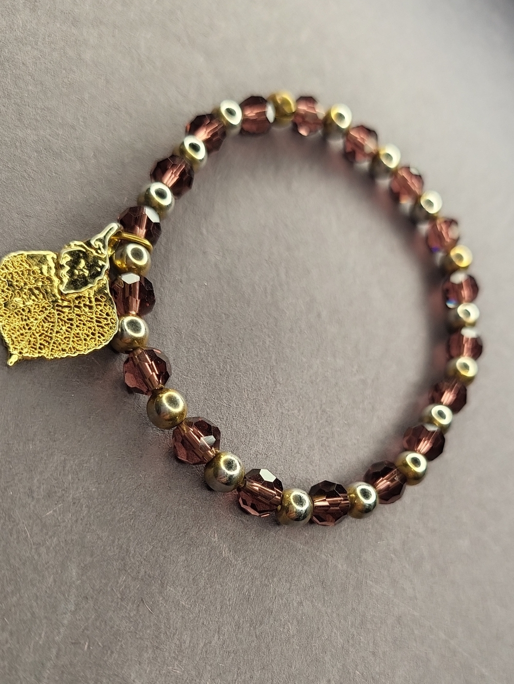 Gold Charm Brown Crystal Stretch Bracelet